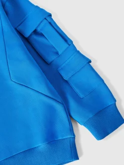 Felpa girocollo in cotone con tasche applicate e logo ricamato