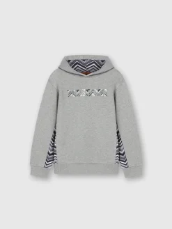 Felpa in cotone con cappuccio, inserti zig zag e logo