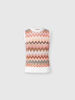 Gilet girocollo in misto viscosa con inserto chevron