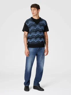 Gilet in lana vergine e cotone zig zag