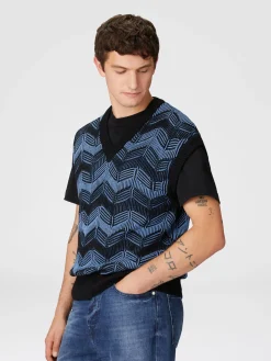 Gilet in lana vergine e cotone zig zag