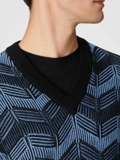 Gilet in lana vergine e cotone zig zag