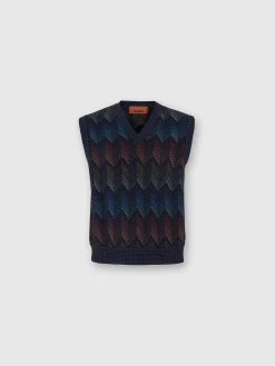 Gilet in misto cotone chevron sfumato con scollo a V