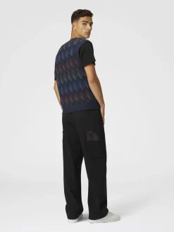 Gilet in misto cotone chevron sfumato con scollo a V