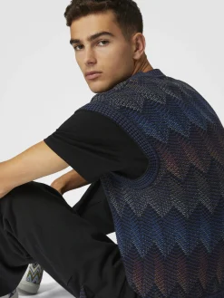 Gilet in misto cotone chevron sfumato con scollo a V