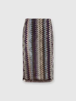 Gonna midi a tubo in tulle zig zag con paillettes