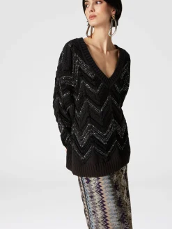 Gonna midi a tubo in tulle zig zag con paillettes