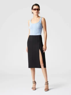 Gonna midi in cotone e viscosa zig zag tono su tono con spacco