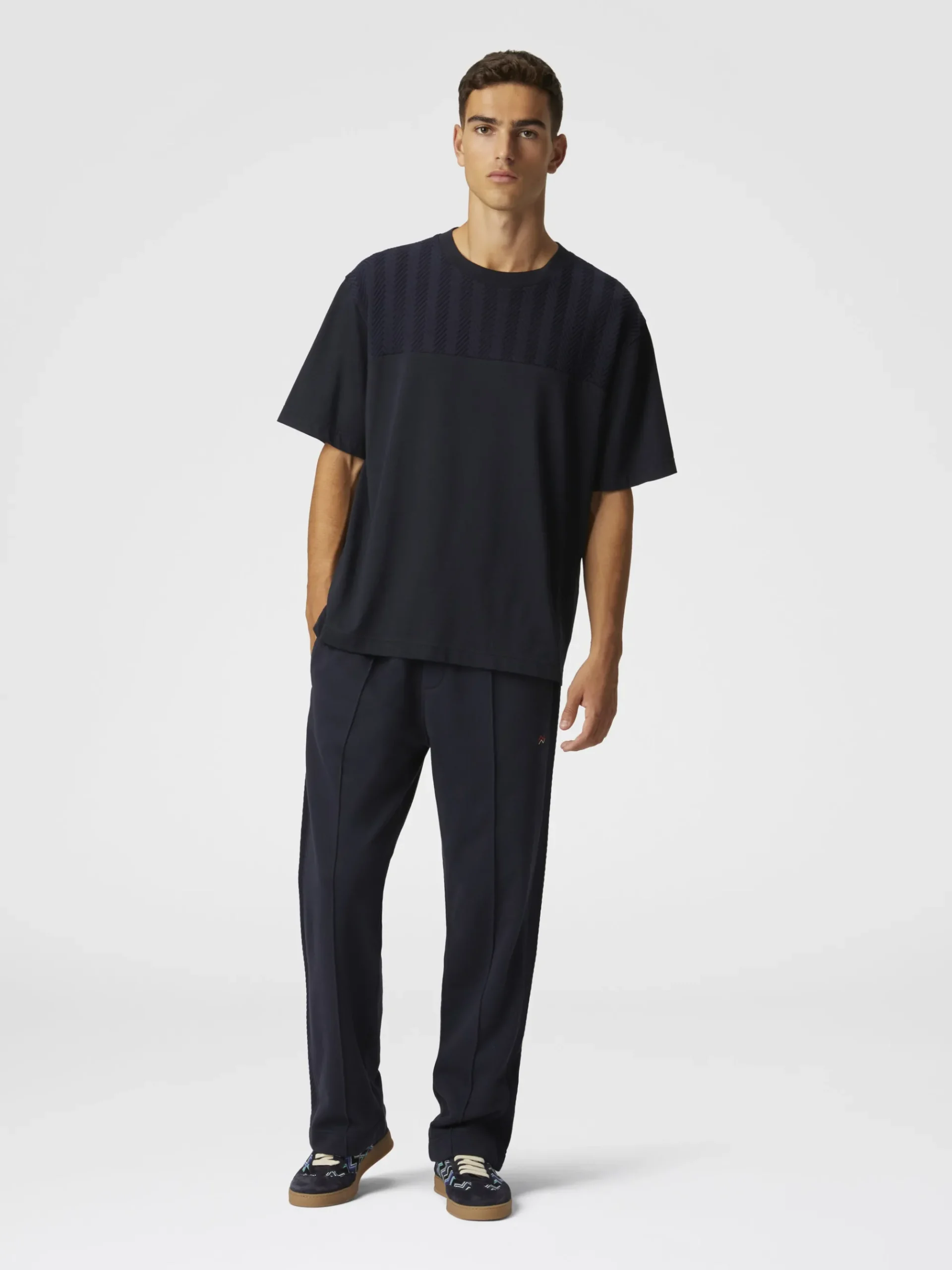 Joggers in cotone con ricamo zig zag