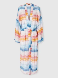 Kimono copricostume in misto viscosa zig zag lamé con cintura in vita
