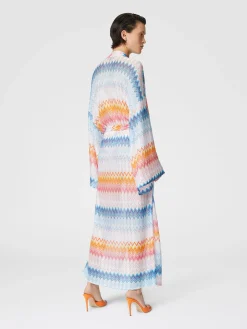 Kimono copricostume in misto viscosa zig zag lamé con cintura in vita