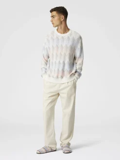 Maglia girocollo in misto cotone chevron sfumato con profili a contrasto