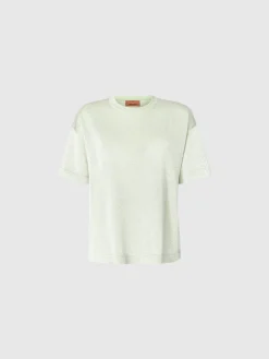 Maglia girocollo oversize in viscosa lamé con maniche cote