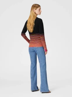 Maglia in cachemire fiammato dégradé con scollo a V