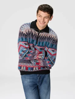 Maglia in misto lana jacquard a collo alto con zip
