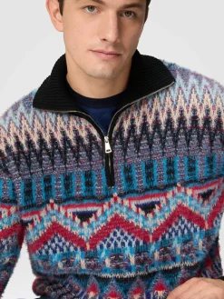 Maglia in misto lana jacquard a collo alto con zip