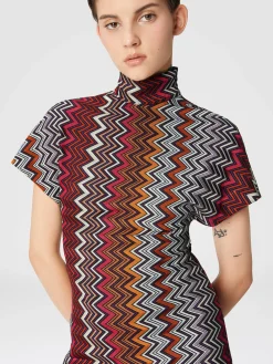 Mini-abito in viscosa e lana zig zag