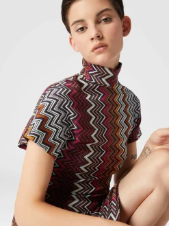 Mini-abito in viscosa e lana zig zag