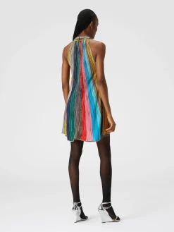Mini-abito senza maniche in maglia plissée lamé