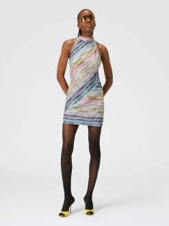 Mini-abito senza maniche in viscosa zig zag lamé