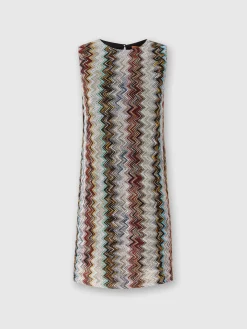Mini-abito senza maniche in misto viscosa zig zag lamé