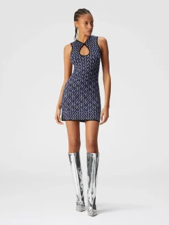 Mini-abito senza maniche zig zag con paillettes