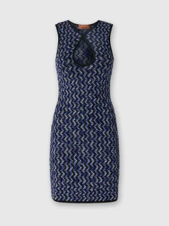 Mini-abito senza maniche zig zag con paillettes