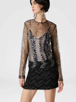 Minigonna bouclé con motivo chevron lamé