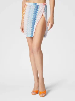 Minigonna pareo in misto viscosa zig zag lamé