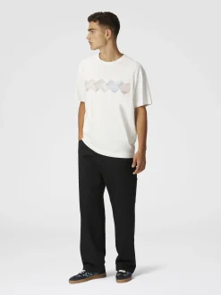 Pantaloni cargo in denim con inserti in maglia chevron