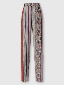 Pantaloni carrot fit in viscosa rigata lamé