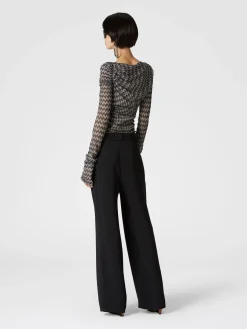 Pantaloni classici in viscosa con inserto chevron