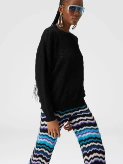 Pantaloni con motivo greca zig zag in viscosa e lana