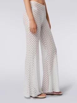 Pantaloni copricostume effetto pizzo con fondo svasato