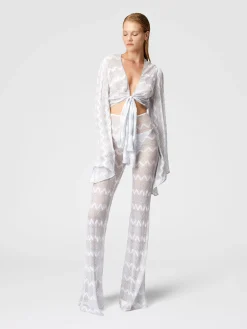 Pantaloni copricostume flare in viscosa zig zag lamé