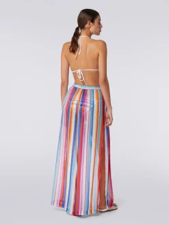 Pantaloni copricostume in cotone e seta zig zag