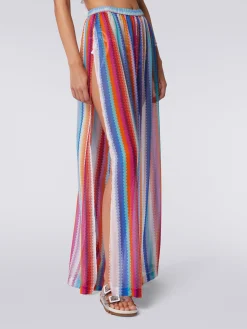Pantaloni copricostume in cotone e seta zig zag