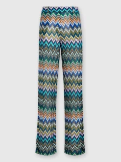 Pantaloni dritti in viscosa con zig zag sfalsato