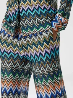 Pantaloni dritti in viscosa con zig zag sfalsato