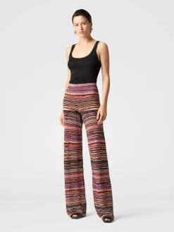 Pantaloni dritti in viscosa goffrata lamé motivo onde