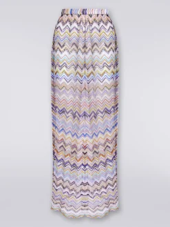 Pantaloni in maglia di viscosa a rete zig zag con lurex
