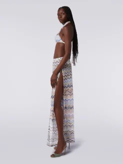Pantaloni in maglia di viscosa a rete zig zag con lurex
