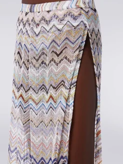Pantaloni in maglia di viscosa a rete zig zag con lurex