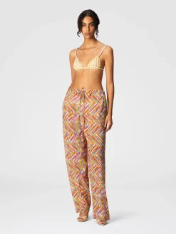Pantaloni in misto cotone e seta stampato con coulisse