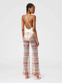 Pantaloni svasati in crochet zig zag con lurex