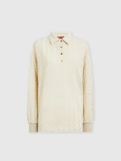 Polo a maniche lunghe con chevron tono su tono