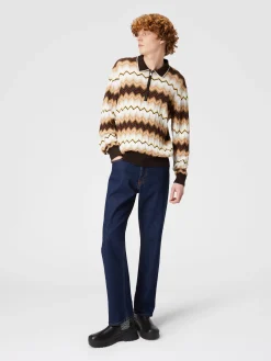 Polo a maniche lunghe in lana e cotone zig zag