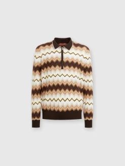 Polo a maniche lunghe in lana e cotone zig zag