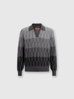 Polo a maniche lunghe in lana vergine zig zag