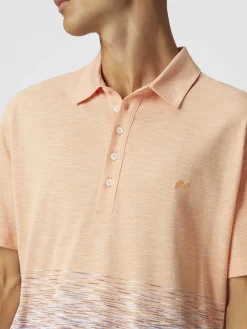 Polo in cotone e lino fiammato con ricamo zig zag
